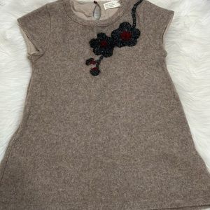 Zara tan dress with embroidered flower